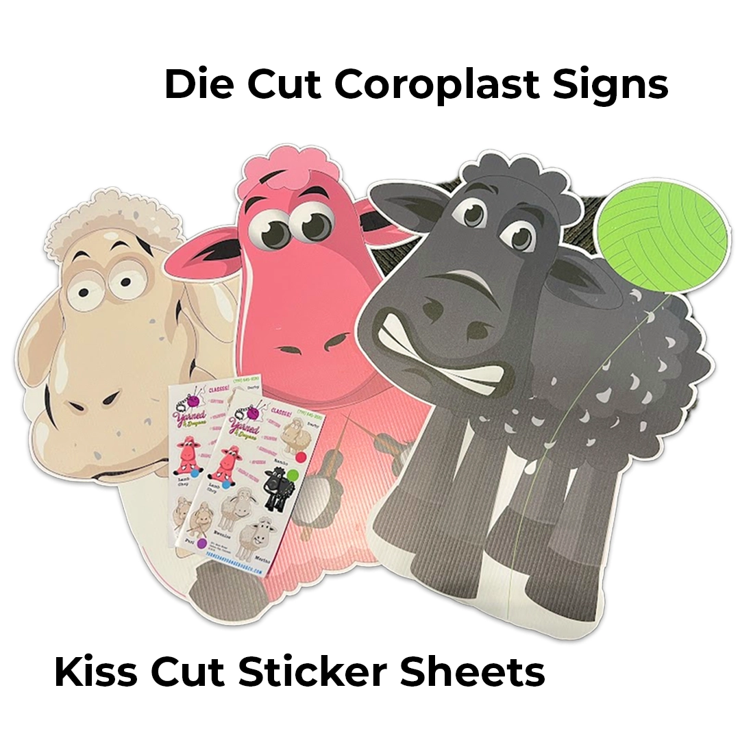Die Cut Coroplast Sheep Signs and Kiss Cut Sticker Sheets for Yarned and Dangerous
