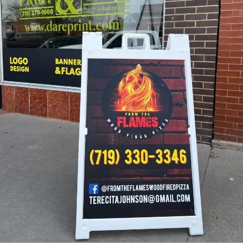 Sidewalk Sign for From the Flames Pizza