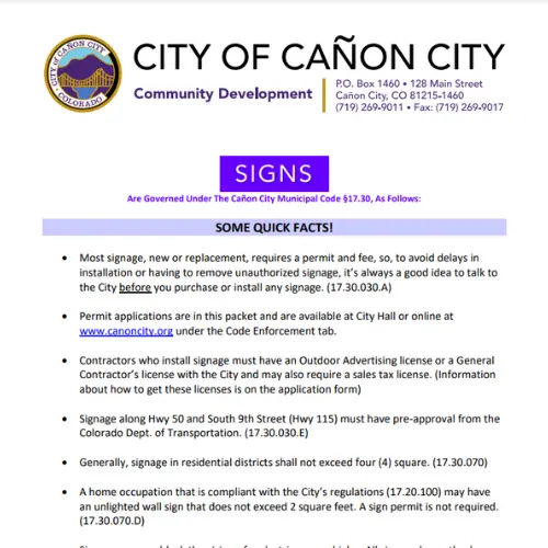 Sign Ordinances of Cañon City, Colorado